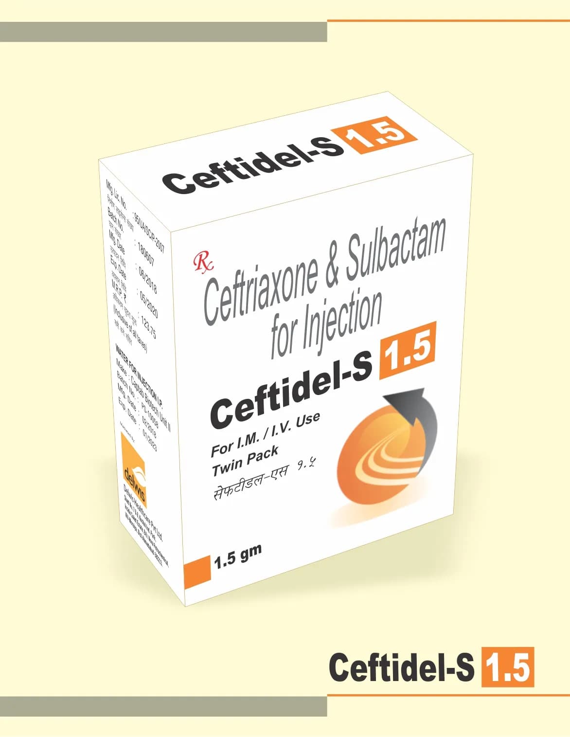 Ceftidel-S 1.5 Injection 3D-box.jpg Ceftidel - S 1.5gm product image